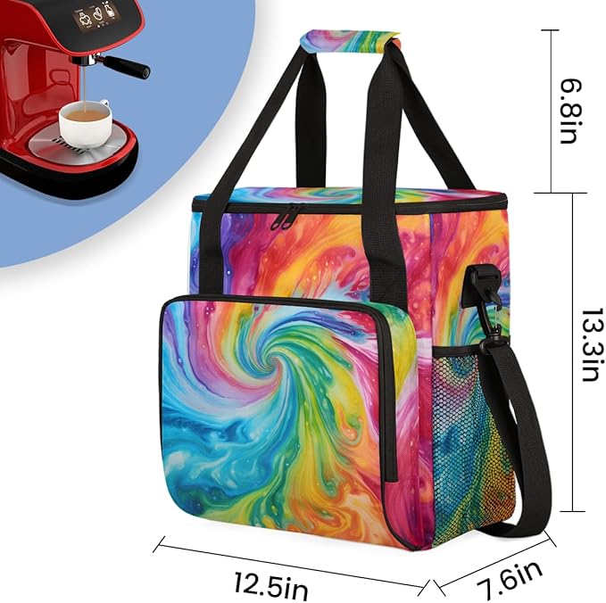 Tie Dyeing Coffee Maker Carrying Bag Blue Green Portable Travel Storage Tote Bag Compatible with K-Mini or K-Mini Plus Single Serve Coffee Brewer Carrying Case with Multiple Pockets &amp Shoulder S