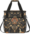Peacock Floral Coffee Maker Travel Bag for Keurig K-Mini/K-Mini Plus Insulated Waterproof Tote with Pockets for K-Cup Portable Single-Serve Brewer Case