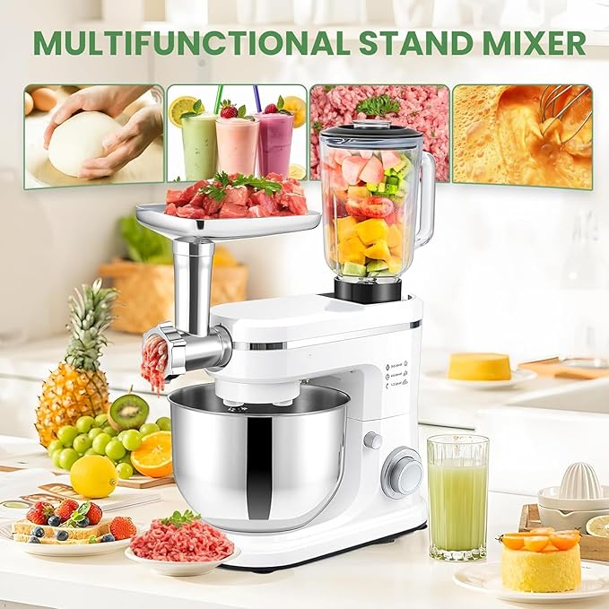Juicing Blending Cooking Machine - Blender with Meat Mincing and Juice Extraction for Pate Drinks Meet Vegetables (White)