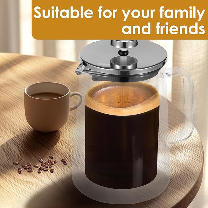 350/650/1000ml French Press Coffee Maker Double Wall Glass French Press Clear French Press Tea Maker Multifunctional Coffee Press Coffee Maker for Home Office (650ML)