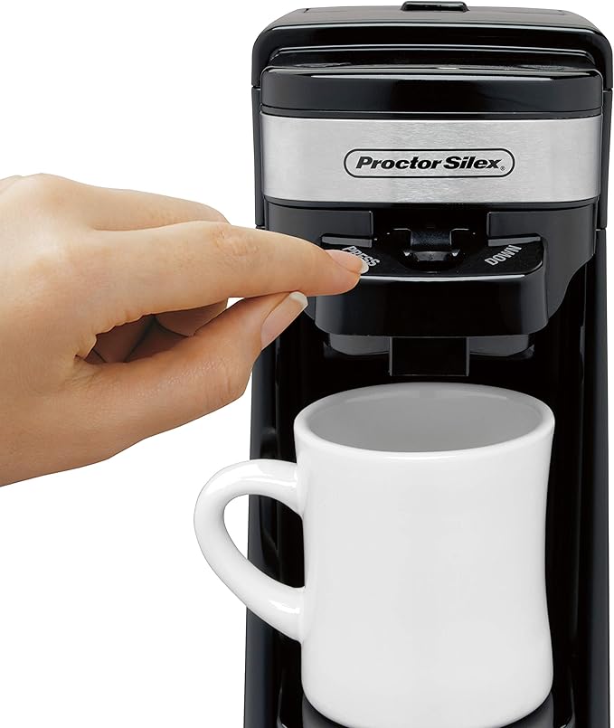 Proctor Silex Single Serve Coffee Maker Compatible with K-Cup Pods or Grounds Fits a Travel Mug (49969) 14 ounces