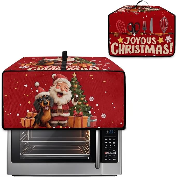Doojoayie Chrsitmas Santa Toaster Cover 4 Slice Stain Resistant Dust Cover for Bread Machine Small Kitchen Appliance Protector for Bread Making Machine/Air Fryer Red