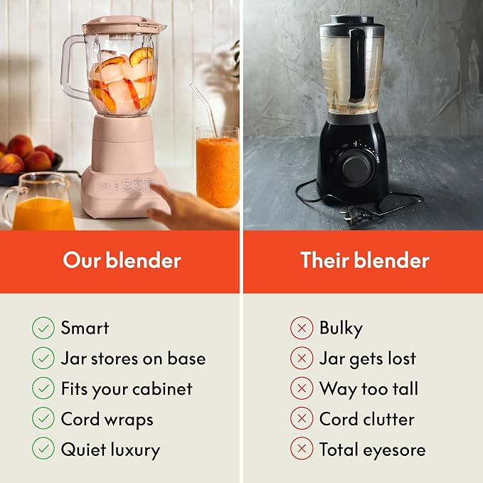 bella 10 Speed Countertop Blender Juicer &amp Smoothie Maker Fits-anywhere™ Kitchenware Slim Flip &amp Store Design Dishwasher Safe 48oz Capacity Pitcher &amp Lid Stainless Steel Blade 450 Wa