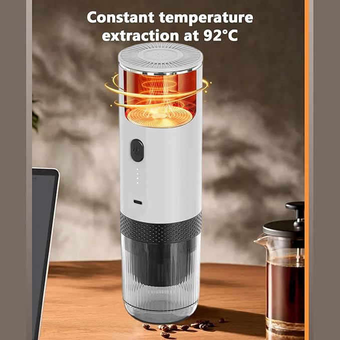 Asixxsix Portable Coffee Maker 2 in 1 Machine with Grinding and Capsule Compartments 20Bar Pressure 7500mAh Rechargeable Fast Heating for Camping Travel Home Office (White)