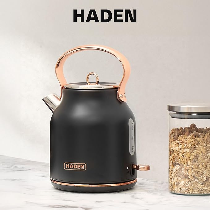 HADEN Heritage 1.7 Liter Stainless Steel Electric Kettle Bundled with 12 Cup Drip Coffee Maker Coffee Machine with Auto Shut-Off Black &amp Copper