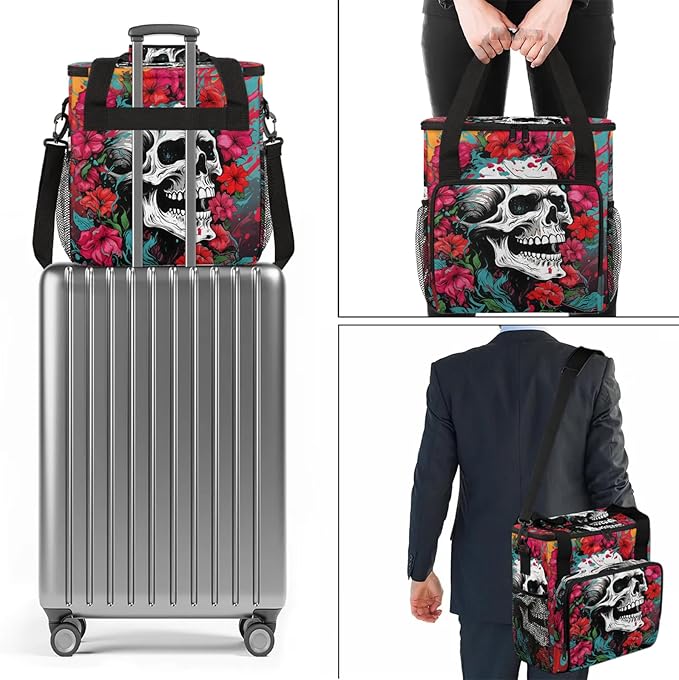 Gothic Sugar Skull Coffee Maker Carring Bag Large Insulated Storage Organizer Case Tote Bags with Shoulder Strap for Travel Work Picnic