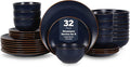 Stone Lain Brasa Stoneware 32 Piece Modern Dinnerware Sets Plates and bowls Service for 8 Blue Microwave &amp Dishwasher Safe