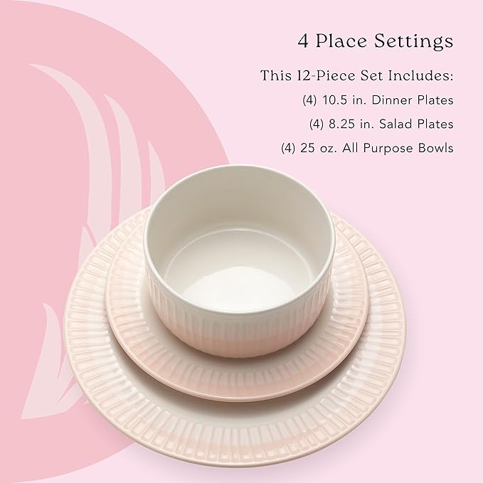 Rising Up 12 Piece Dinnerware Set Service for 4 Blush