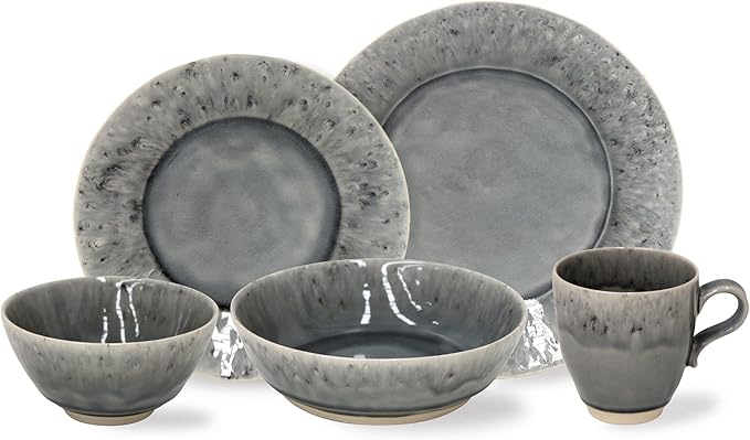 Costa Nova Ceramic Stoneware 5-Piece Place Setting Service for 1 - Madeira Collection Grey | Microwave &amp Dishwasher Safe Dinnerware Set | Food Safe Glazing | Restaurant Quality Tableware
