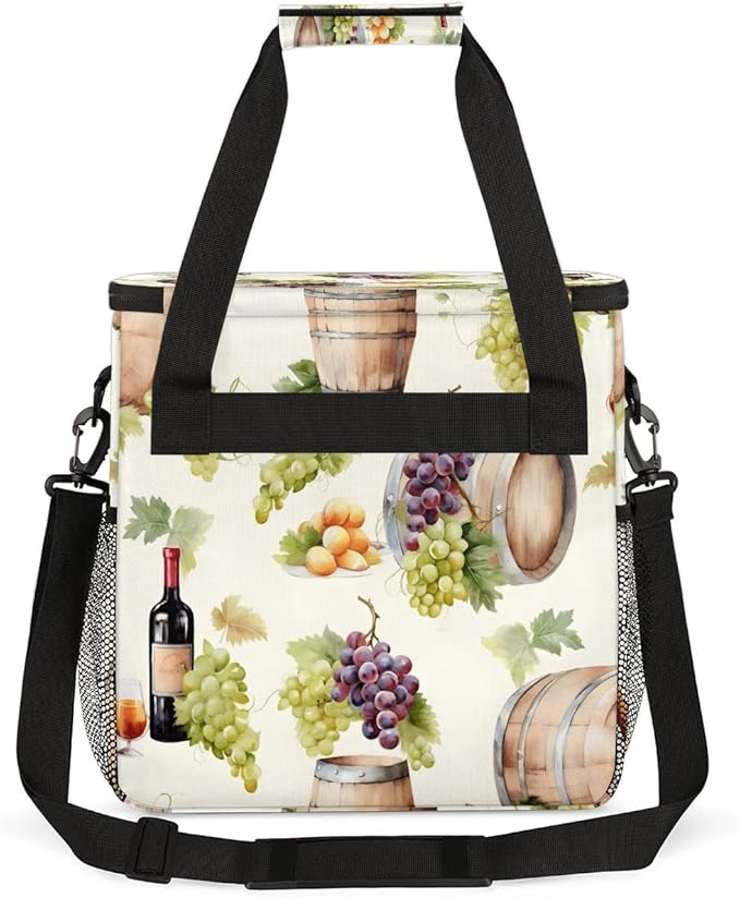 Red Wine Grapes Coffee Maker Carrying Bag Compatible with K-Mini or K-Mini Plus Portable Single Cup Coffee Maker Case with Pockets for K Cup Pods