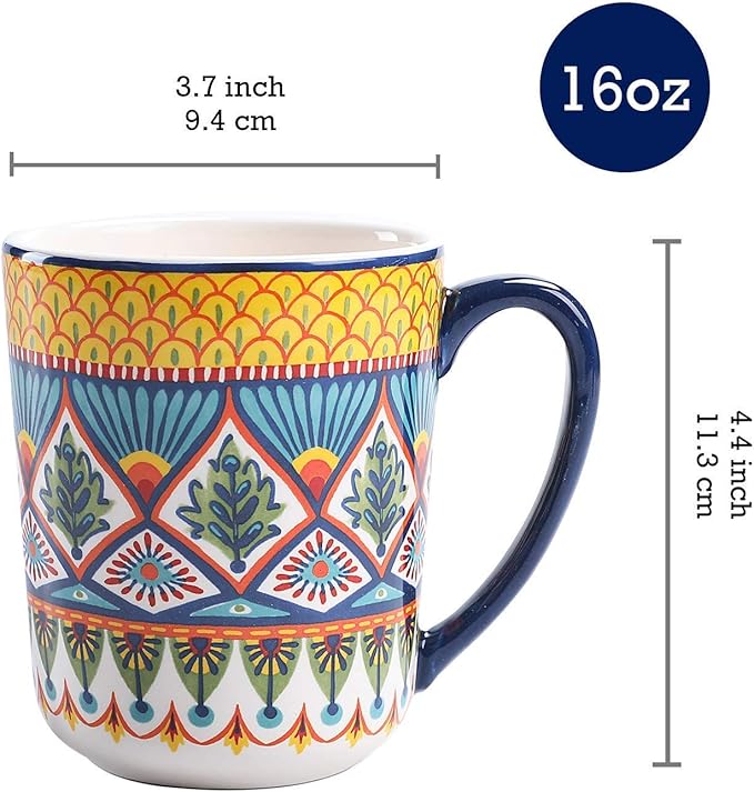 Bico Havana Ceramic 16 pcs Dinnerware Set Service for 4 Inclusive of 11 inch Dinner Plates 8.75 inch Salad Plates 26oz Cereal Bowls and Mugs for Party Microwave &amp Dishwasher Safe