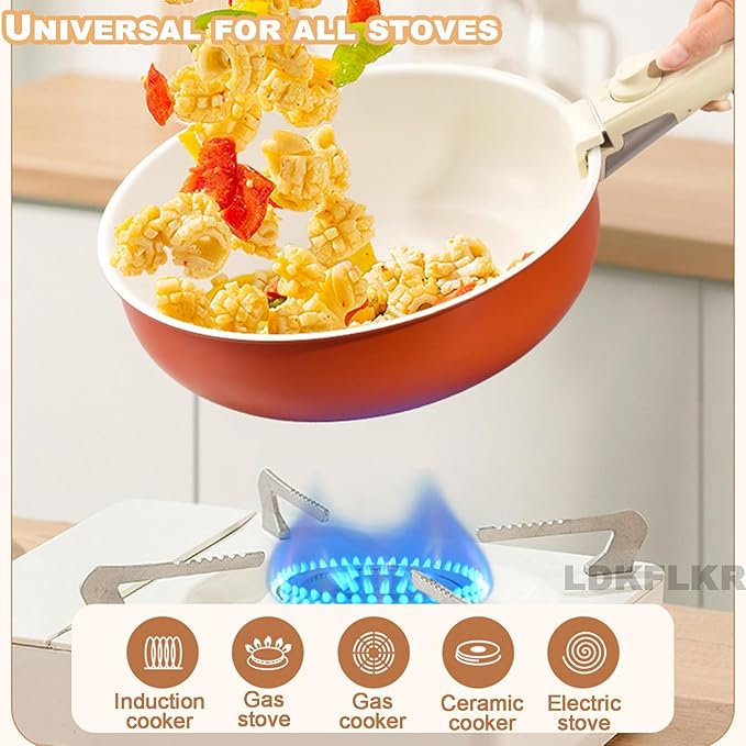Multi-Piece Detachable Cookware Set Non-Stick Pots and Pans Set with Removable Handles Cooking Set Oven Safe Stackable Universal for All Stoves21pcBlue