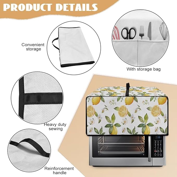 Vintage Lemon Toaster Oven Cover Heavy Duty Heat-resistant Waterproof Dust-Proof Protective Case with Side Pockets for Bake Air Fry Toaster Oven
