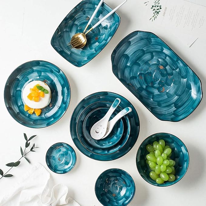 Elegant Dinnerware Set Dinner Plates Bowls Set Luxurious Reactive Glaze Dinnerware Set Bpa-Free Dishwasher Safe The Best Gift For Family And FriendsB