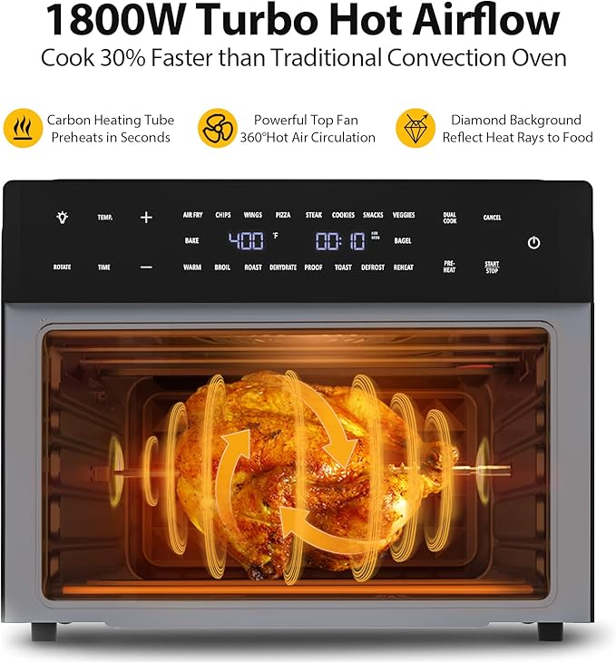Beelicious 32QT Extra Large Air Fryer 19-In-1 Air Fryer Toaster Oven Combo with Rotisserie and Dehydrator Digital Convection Oven Countertop Airfryer Fit 13 Pizza 6 Accessories 1800w