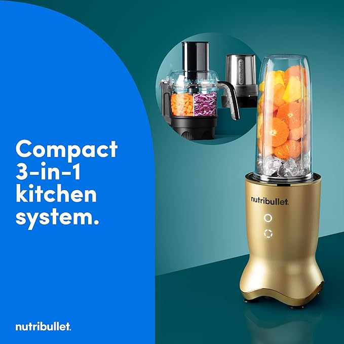nutribullet® Ultra Plus+ 3-1 Compact Kitchen System 1200W Kitchen System with Blender Food Processor and Coffee and Spice Grinder 32oz and 24oz Blending Cups 2-Cup Food Processor Brass
