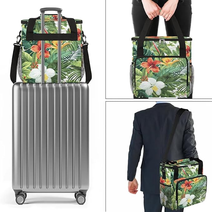 Coffee Maker Carrying Bag Palm Leaves Flower Pattern Single Cup Coffee Maker Travel Bag Compatible with Keurig K-Mini or K-Mini Plus Portable Storage Bag with Shoulder StrapAZ-209