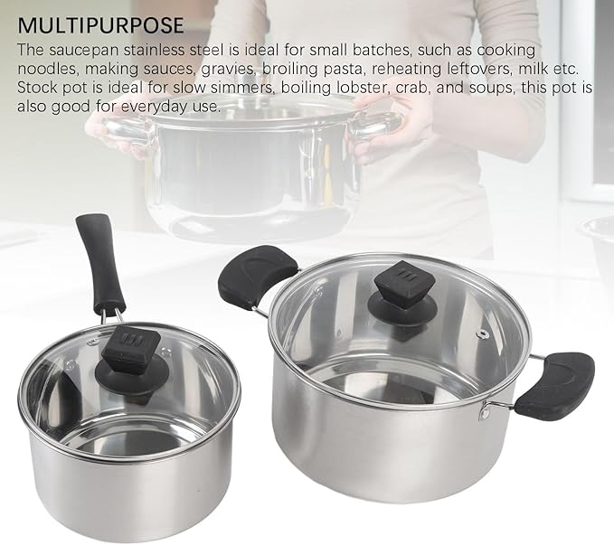 Stainless Steel Cookware Set Milk Pan Cooking Pot with Anti Scalding Handles for All Kitchen Stove Top Cooking Boiling Stewing