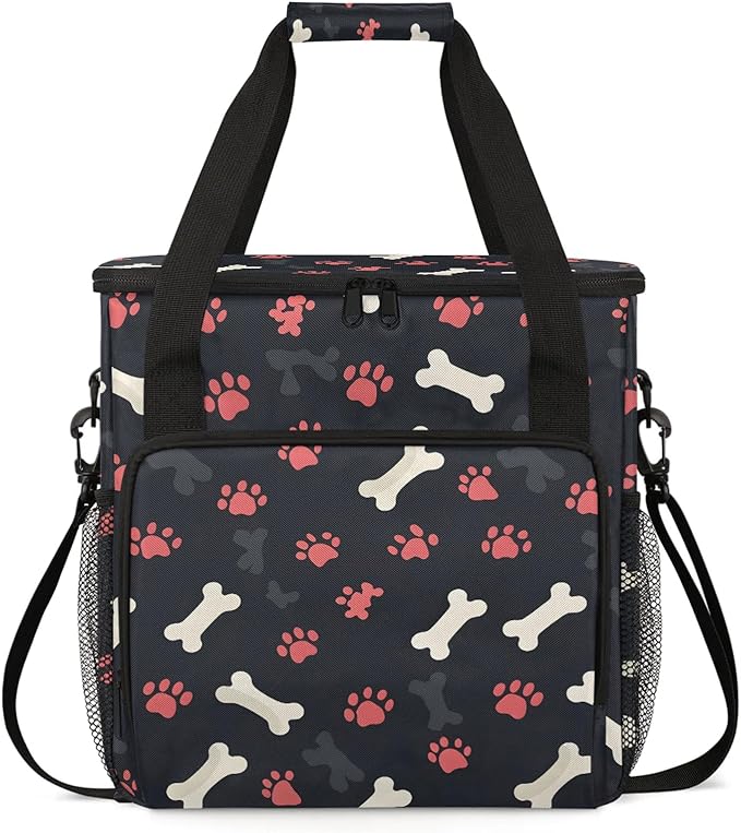 Paw Print Dog Travel Coffee Maker Carrying Bag Large Organizer Storage Tote Bag Insulated Reusable Cooler Grocery Bags