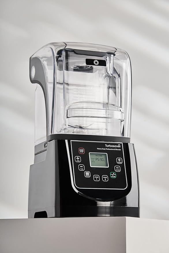 Turbosaver TB-020C Commercial Blender with Sound Enclosure 4HP 2200W Heavy Duty Motor 51 oz BPA-Free Jar Digital Touch Panel Quiet Professional Smoothie &amp Ice Crusher Blender (Black)