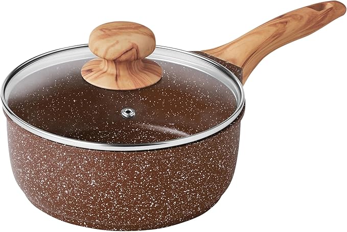 Pots and Pans Set Non stick 14-Piece Cast Aluminum Cookware Non Stick Kitchen Cooking with Frying Pans &amp cooking utensils set (Brown Speckle)