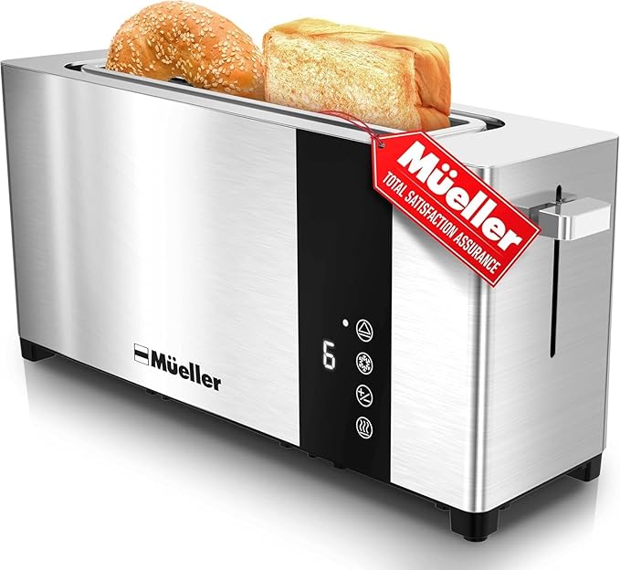 Mueller UltraToast Full Stainless Steel Toaster 2 Slice Long Extra-Wide Slots with Removable Tray Cancel/Defrost/Reheat Functions 6 Browning Levels with LED Display Housewarming Gifts New Home