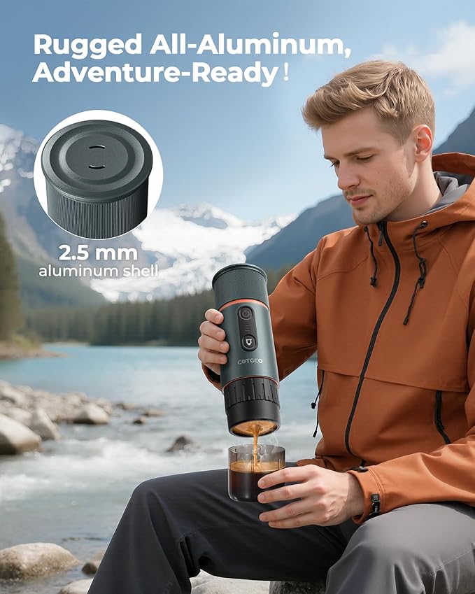 Portable Espresso Maker 20 Bar Self‑Heating &amp Auto-off | 13500 mAh Battery Brews 8 Shots | 12 V Mini Coffee Machine Compatible with Nespresso Original Pods | Car/Travel/Camping