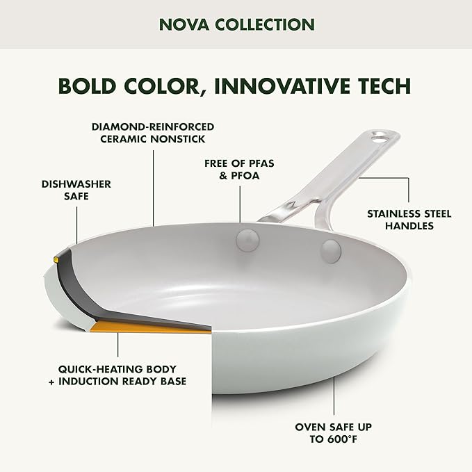 GreenPan Nova 10-Piece Cookware Pots &amp Pans Set Oprah’s Favorite Things 2024 PFAS-Free Ceramic Nonstick Fry Sauté Stockpot Utensils Lids Induction Suitable Dishwasher &amp Oven Safe Cre