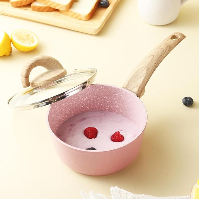 Non Stick Pots and Pans Set Healthy Ceramic Cookware Set 12pcs Kitchen Cooking Pots and Frying Sauce Saute Pans Set PFAS-Free with Kitchen Utensils and Lid Pink