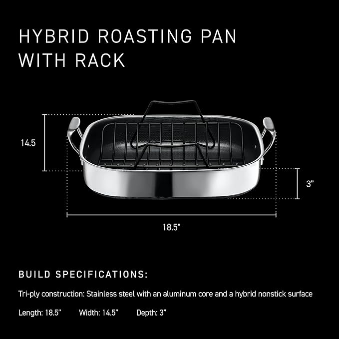 HexClad Hybrid Nonstick Roasting Pan with Rack Dishwasher-Friendly Oven-Safe Up to 900°F Compatible with All Cooktops