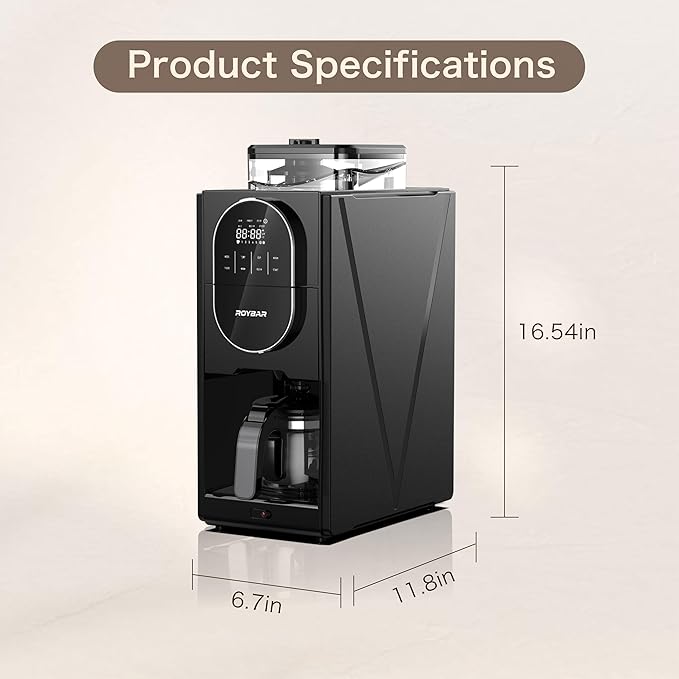 Coffee Maker with Grinder Programmable Hot and Cold Coffee Maker with 22 oz Glass Carafe Adjustable Fully Automatic grind and brew Coffee Machine with Timer Black Americano Iced Coffee Machine