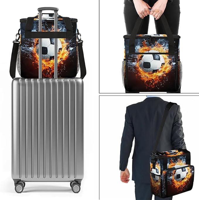 Fire Soccer Ball Coffee Maker Travel Bag Sports Football Insulated Grocery Bag Travel Picnic Leakproof Cooler Bags With Shoulder Strap