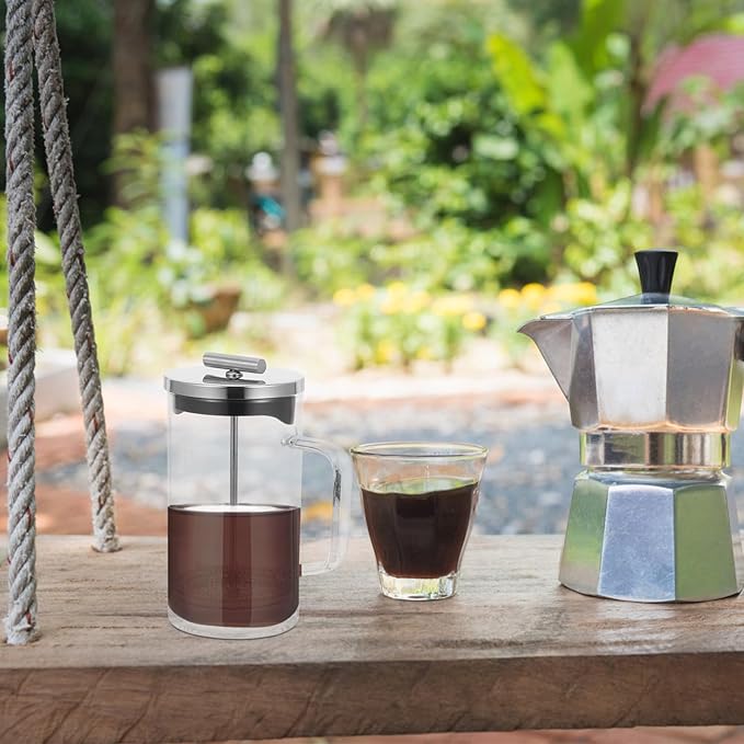 TOYANDONA Household Manual Coffee Maker 21oz (600ml) Glass Coffee Pot with Scale Thick Bottom Press for Home Brewing and Tea Brewing