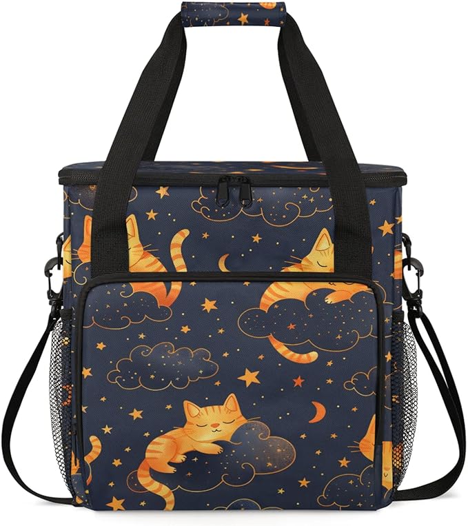 Sleeping Cats Coffee Maker Travel Bag for Keurig K-Mini/K-Mini Plus Insulated Waterproof Tote with Pockets for K-Cup Portable Single-Serve Brewer Case