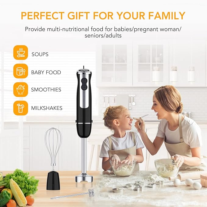 Immersion Hand Blender 5-in-1 Hand Blender 800W Powerful Motor 12 Speed &amp Turbo Mode Hand Mixer 20oz Beaker with Measuring Mark 17oz Food Chopper Stainless Steel Blades BPA-Free Whisk
