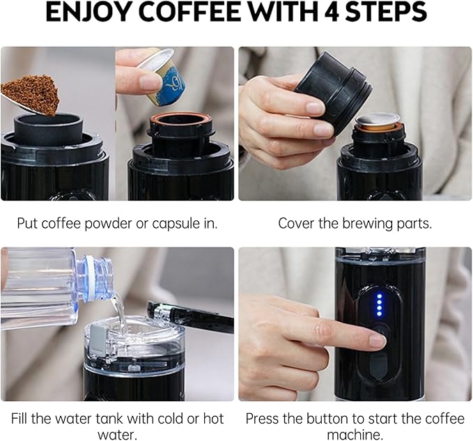 HURRISE Portable Electric Coffee Maker Travel Portable Espresso Machine 12V Car Coffee Maker Camp Coffee Maker for NS Capsules Hiking Office (Black)