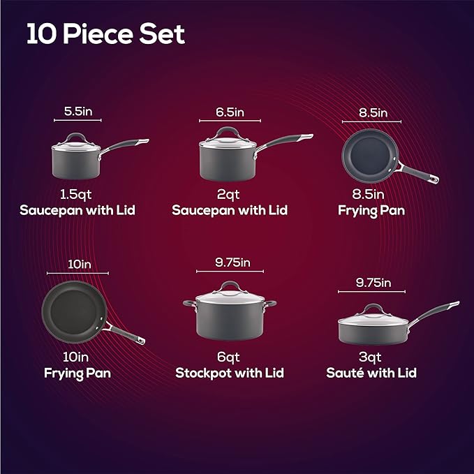 Circulon 83903 Radiance Hard Anodized Nonstick Cookware Pots and Pans Set 10 Piece Gray &amp Radiance Deep Hard Anodized Nonstick Frying Pan/Fry Pan/Hard Anodized Skillet with Lid - 12 Inch Gray