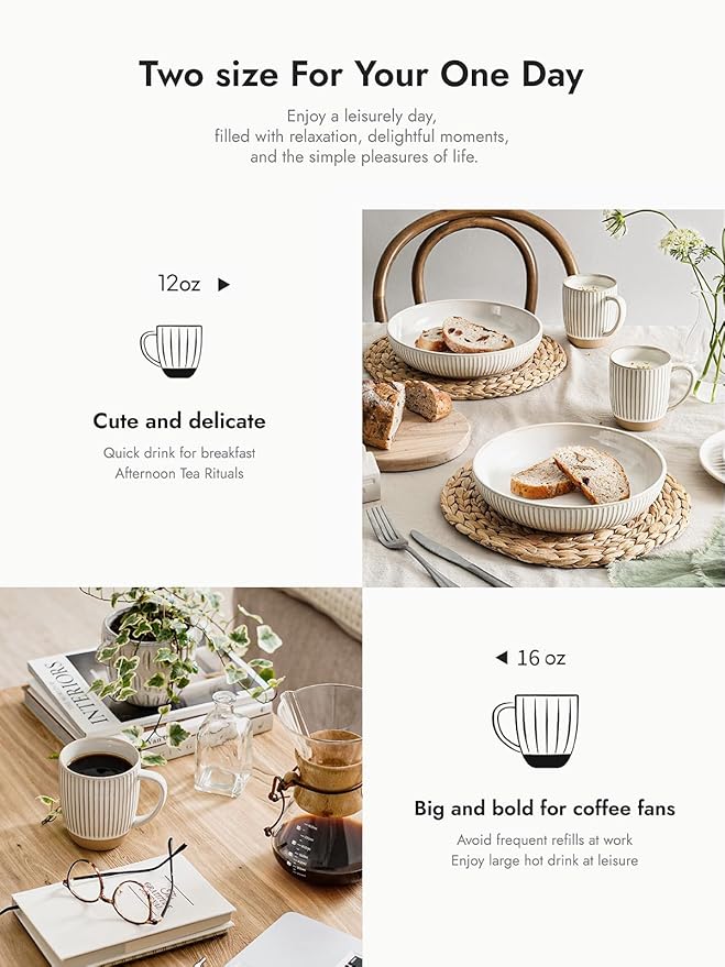 LE TAUCI Coffee Mugs 16 ozCeramic Mug Set Embossment Cups for Latte Hot Tea Cappuccino Mocha CocoaSuit For Housewarming Wedding- 3.8 inch Set of 6 Arctic White