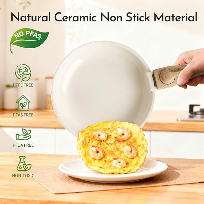 Heapsion 10-Piece Ceramic Nonstick Cookware Set PFAS/PFOA/PTFE-Free &amp Non-Toxic Pots and Pans Set with Detachable Handles Dishwasher Safe &amp Induction Compatible for Kitchen &amp RV Cooking