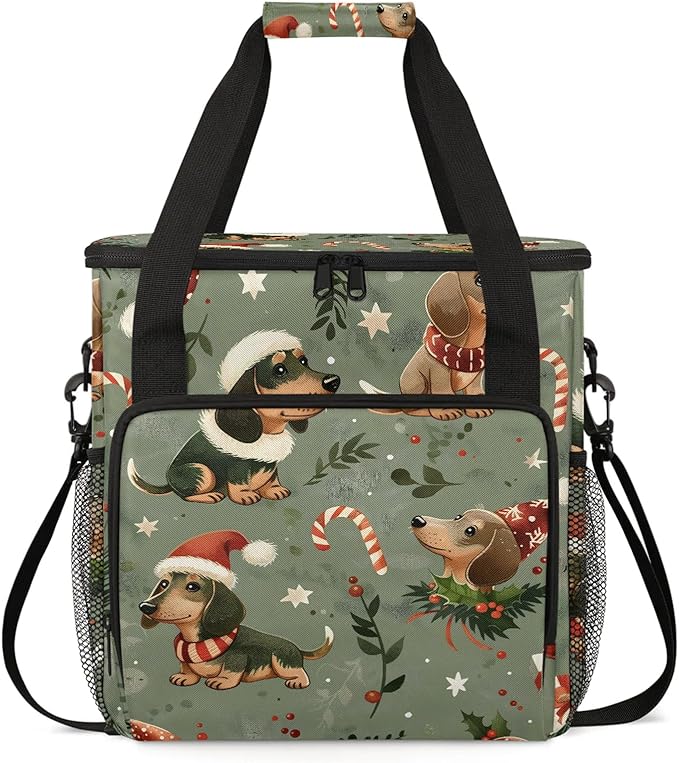 Cute Christmas Dogs Coffee Maker Carring Bag Large Insulated Storage Organizer Case Tote Bags with Shoulder Strap for Travel Work Picnic
