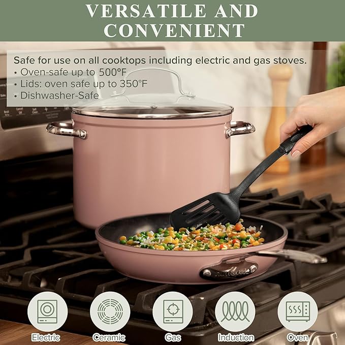 Nuwave Healthy Duralon Blue Ceramic Nonstick Cookware Set Diamond Infused Scratch-Resistant PFAS Free Dishwasher &amp Oven Safe Induction Ready &amp Evenly Heats Tempered Glass Lids &amp Stay-