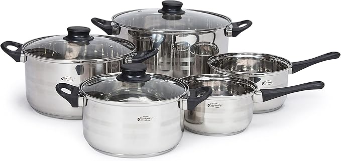San Ignacio Pack of 3 Pans Diameter 20/24/28 cm Forged Aluminum + Kitchen Battery 8 pcs 5 Bodies and 3 Glass lids Stainless Steel Induction