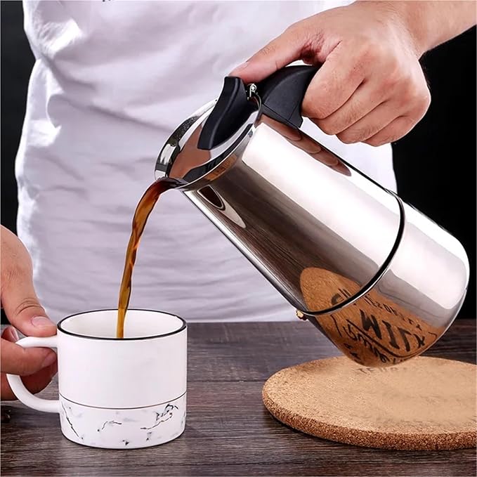 Moka Pot Stainless Steel Coffee Pot Stovetop Espresso Maker Percolator Coffee Maker 200ml/4 Cup with Electric Stove(100ml)
