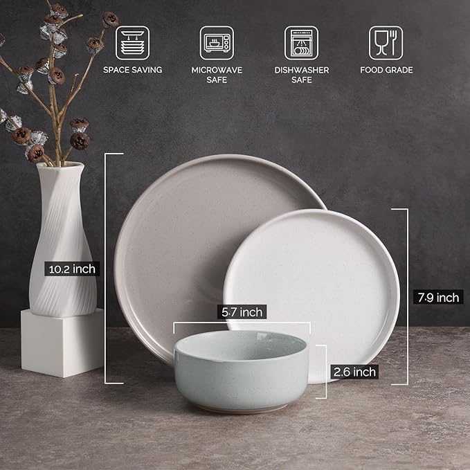 Vesteel 18-Piece Dinnerware Set Ceramic Plates and Bowls Set for 6 Speckled Stoneware Dishes Set for Family Microwave &amp Dishwasher Safe - Multi-Color