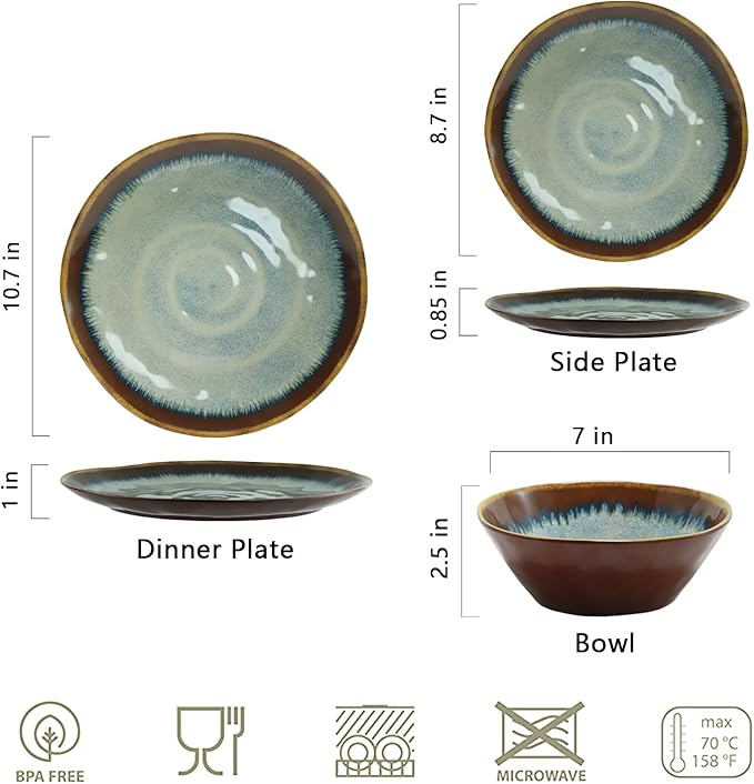 Melamine Dinnerware Sets12Pcs Plate and Bowl SetUnbreakable and Lightweight Dish SetGreat for Camping and RVBPA freeDishwasher Safe(Sandy Brown)