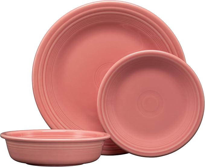 Fiesta® Classic Rim 3-Piece Dinnerware Set – Durable Ceramic Lead-Safe Dishwasher/Microwave/Oven Safe – Made in USA Dinnerware - Peony