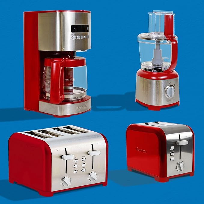 Kenmore 2 Slice Toaster Stainless Steel with Bagel Cancel Defrost Function and Extra Wide Slots Toasters Removable Crumb Tray Red