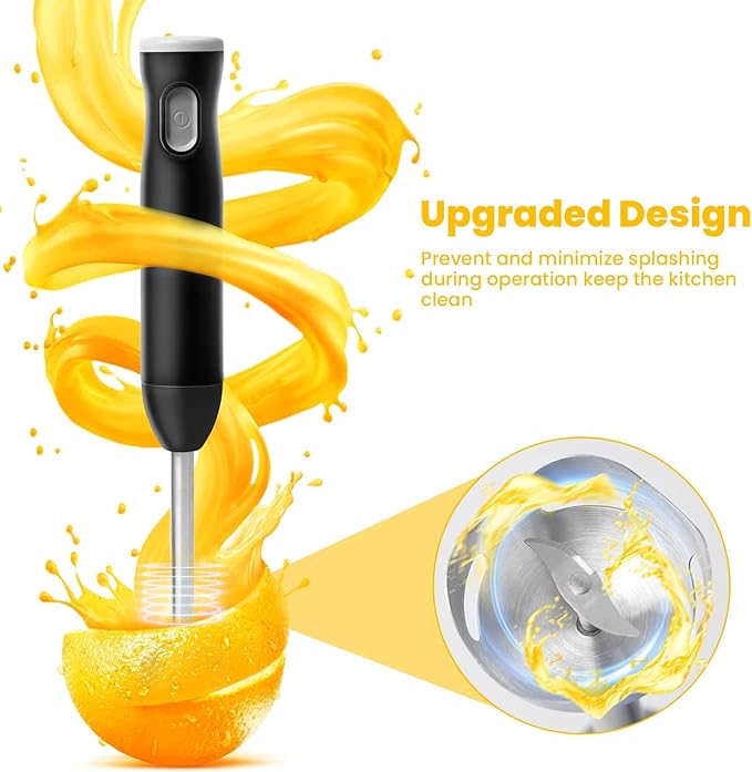 Immersion Blender Handheld Cordless Stick Stainless Steel Hand Held Blender Mixer with Egg Whisk for Soup Smoothie Puree Baby Food