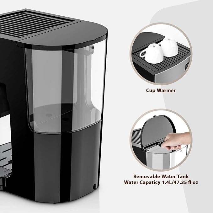 Espresso Coffee Machine Cappuccino Maker with 19 BAR Pump &amp Built in Powerful Milk Frother &amp SteamerOne-Touch Brewing for Cappuccino/Latte/MokkaSingle/Double Cups Function for Espresso with