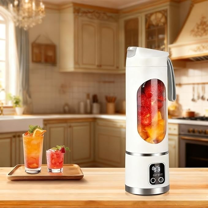 Digital Display Juicer 450ml Portable Digital Display Juicer With 12 Stainless Steel Blades For Smoothies Liquid Diet(#03)